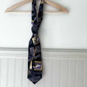 Vintage Minnesota Vikings Football NFL Black and Purple Graphic Silk Tie